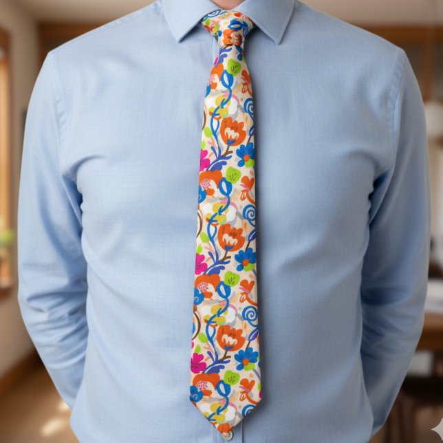 Modern Botanical – Bold Funky Floral Krawatte (Bright floral necktie)