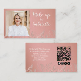 Modern Botanical Dusty Rose Boho Photo QR Code Visitenkarte