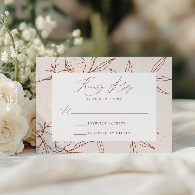 Modern Botanical Floral Cream & Cinnamon Wedding RSVP Karte (Von Creator hochgeladen)