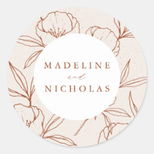 Modern Botanical Floral Cream & Cinnamon Wedding Runder Aufkleber
