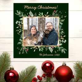 Modern Botanical Greenery Photo Holiday Card Feiertagskarte