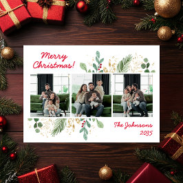 Modern Botanical Greenery Photo Holiday Card Feiertagskarte