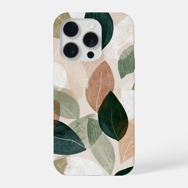 Modern Botanical Leaf Phone Case – Earth Tone  iPhone 15 Pro Hülle (Rückseite)