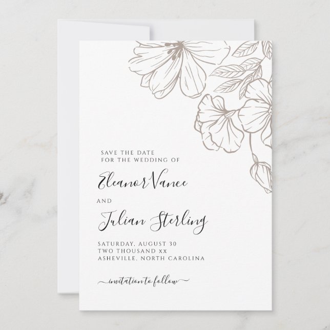 Modern Botanical Line Art Save The Date (Vorderseite)