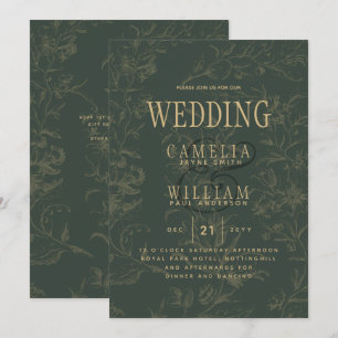 Modern BOTANICAL OLIVE Green Gold Wedding Einladung