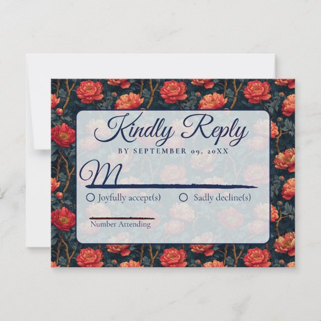 Modern Botanical Peonies Spring Wedding Rsvp Karte (Vorderseite)