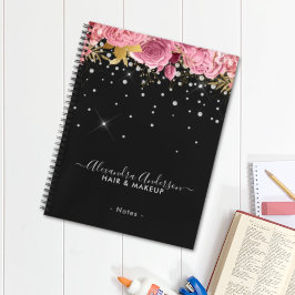 Modern Botanical Pink Floral Diamonds Glitter Notizbuch
