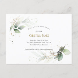 Modern, botanisch, grün, wasserfarben, Baby Girl Einladungspostkarte