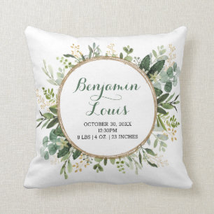 Modern Botanische Grünpflanzen Wreath Baby Birth S Kissen