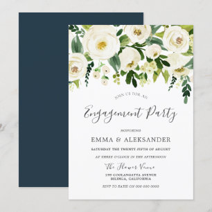 Modern Botanische Weißer Blume Engagement Party Einladung