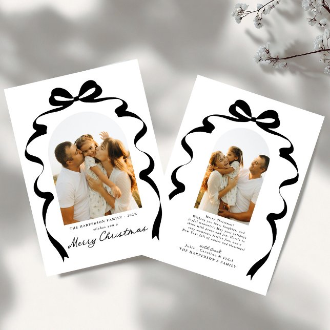 Modern Bow Foto Frohe Weihnachtsfeier Feiertagskarte (Von Creator hochgeladen)