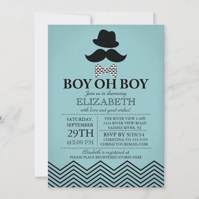 Modern Boy Oh Boy Little Man Mustache Babydusche Einladung (Vorderseite)