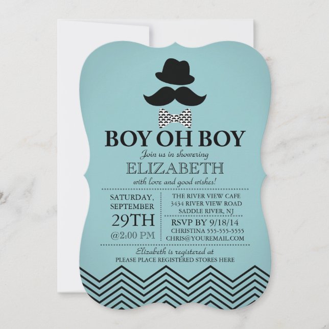 Modern Boy Oh Boy Little Man Mustache Babydusche Einladung (Vorderseite)