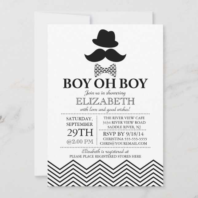 Modern Boy Oh Boy Little Man Mustache Babydusche Einladung (Vorderseite)