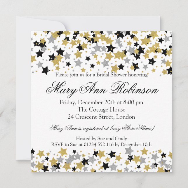 Modern Brautparty Gold Glitzer Stars Confetti Einladung (Vorderseite)