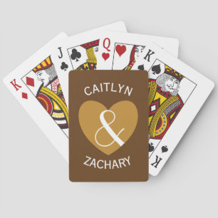 Modern Bride and Groom Gold Heart Curved Text Z05 Spielkarten