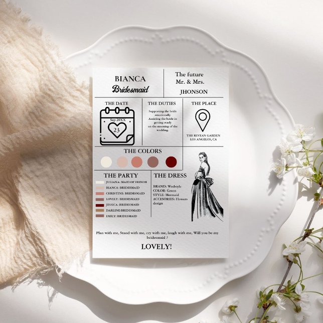 Modern Bridesmaid Info-Card-Brautparty Einladung (Von Creator hochgeladen)