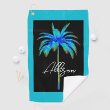 Modern Bright Blue Tropical Palm Tree Script Name