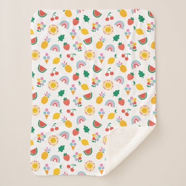 Modern Bright Colourful Smiling Suns and Rainbows  Sherpadecke (Vorderseite)