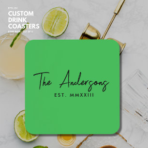 Modern Bright Green Handschriftlich Script Monogra Getränkeuntersetzer