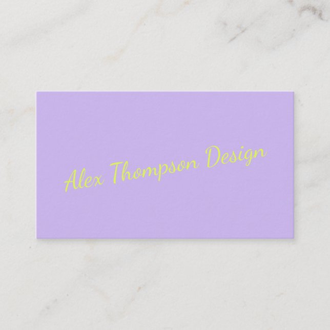 Modern Bright Lavender Chartreuse Script  Visitenkarte (Vorderseite)