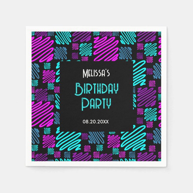 Modern Bright Neon Geometric Muster Geburtstag Serviette (Vorderseite)