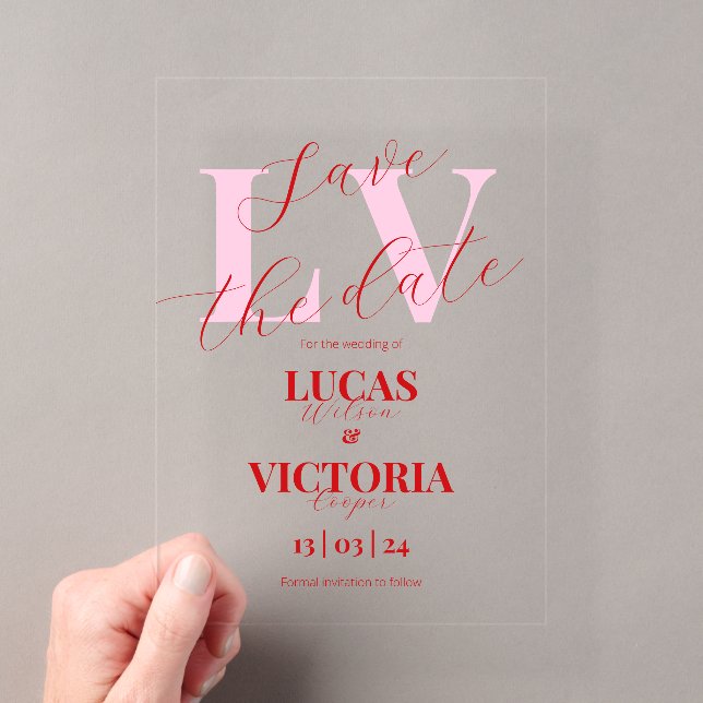 Modern Bright Pink and Red Wedding save the date  Acryleinladungen (Insitu (Handheld))