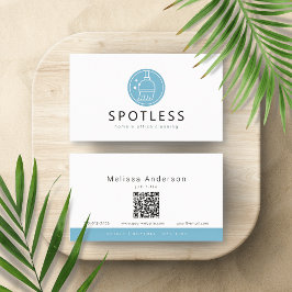 Modern Broom Logo QR Code Cleaning Service Maid Visitenkarte