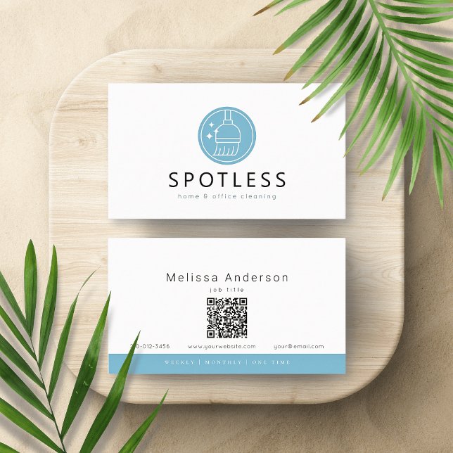 Modern Broom Logo QR Code Cleaning Service Maid Visitenkarte (Von Creator hochgeladen)
