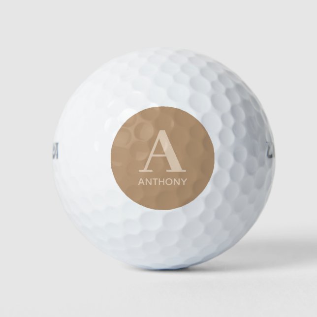 Modern Brown Beige Monogram Name Mens Golfball (Vorderseite)