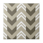 Modern Brown, Beige, White Chevron Pattern Fliese<br><div class="desc">Ceramic tile featuring zig zag chevron pattern in brown,  beige and white color scheme.</div>
