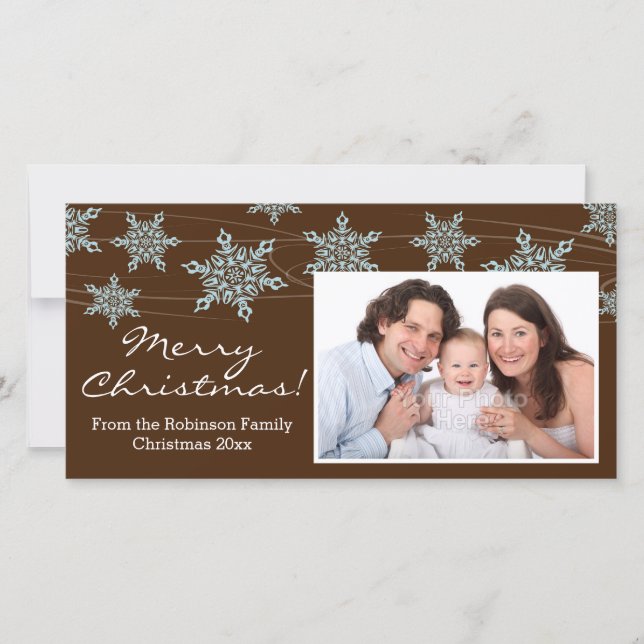 Modern Brown Blue Snowflakes Weihnachten (Vorderseite)