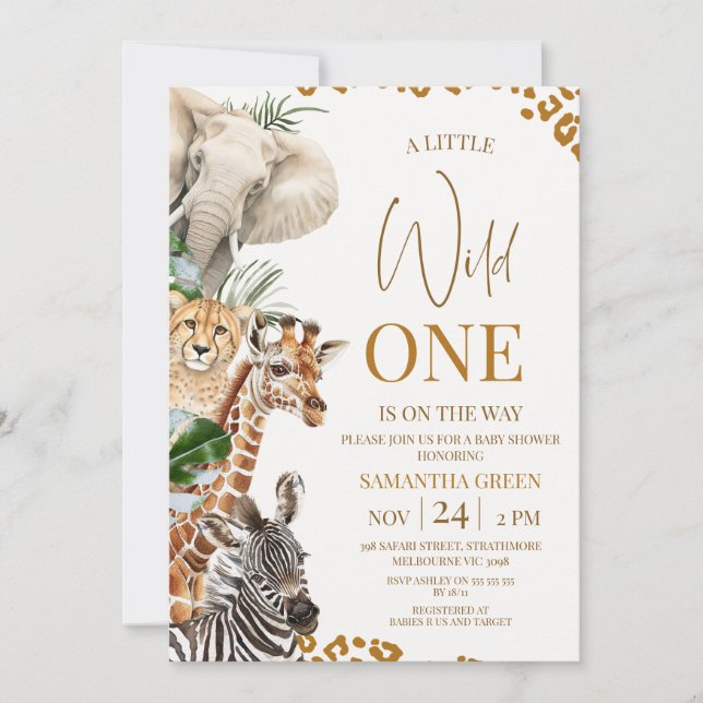 Modern Brown Cheetah Safari Wild One Baby Shower Einladung (Vorderseite)