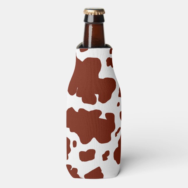 Modern Brown Cow Spots Print Cowboy Flaschenkühler (Flaschenvorderseite)