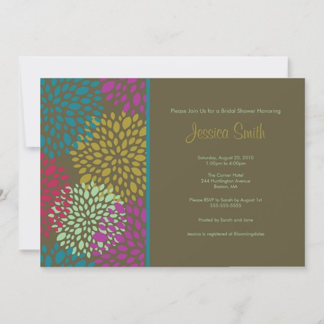 Modern Brown Floral Brautparty Einladung (Vorderseite)