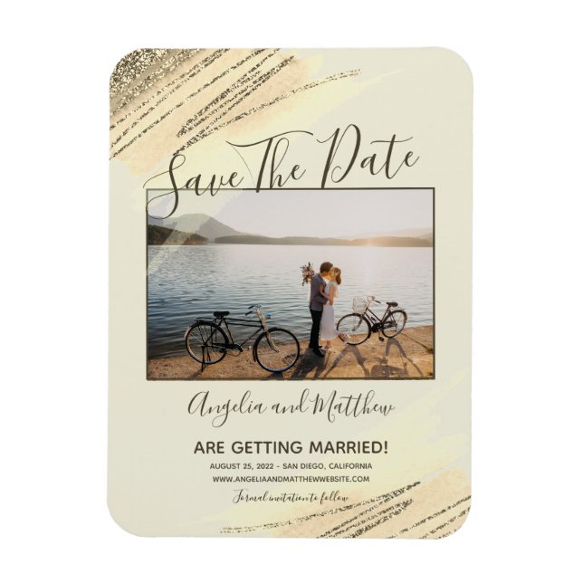 Modern Brown Gold Glitzer Spark Rette Date Foto Magnet (Vertikal)