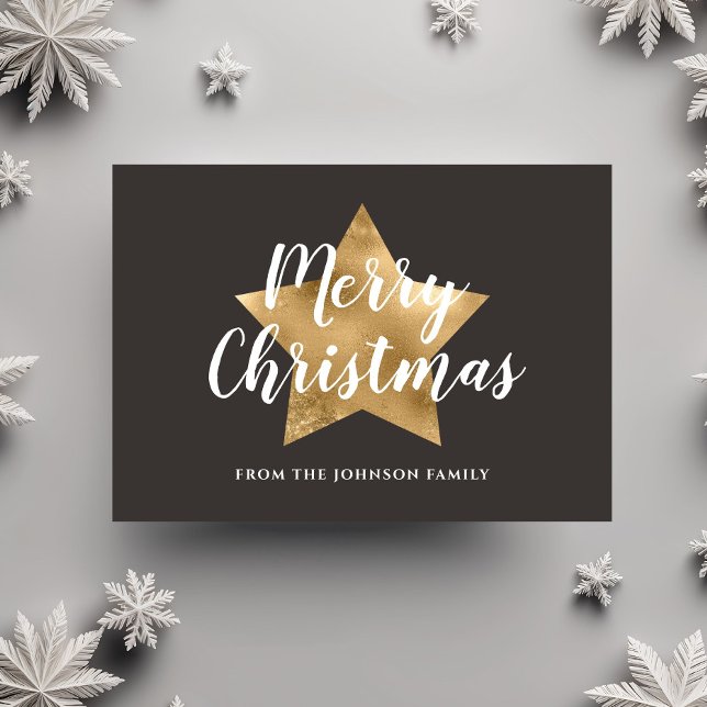 Modern Brown Gold Star Frohe Weihnachten Postkarte (Modern Brown Gold Star Merry Christmas Postcard)