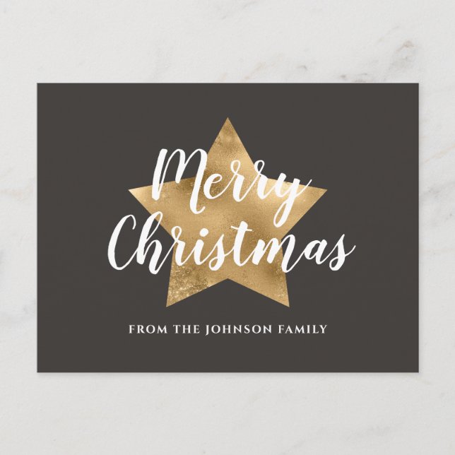 Modern Brown Gold Star Frohe Weihnachten Postkarte (Vorderseite)