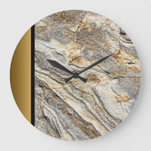 Modern Brown Gray Gold Marmorsteinmuster Große Wanduhr