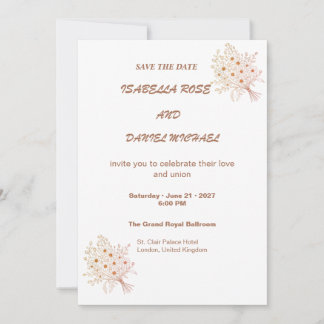Modern Brown Line Art  Save the Date Wedding Card