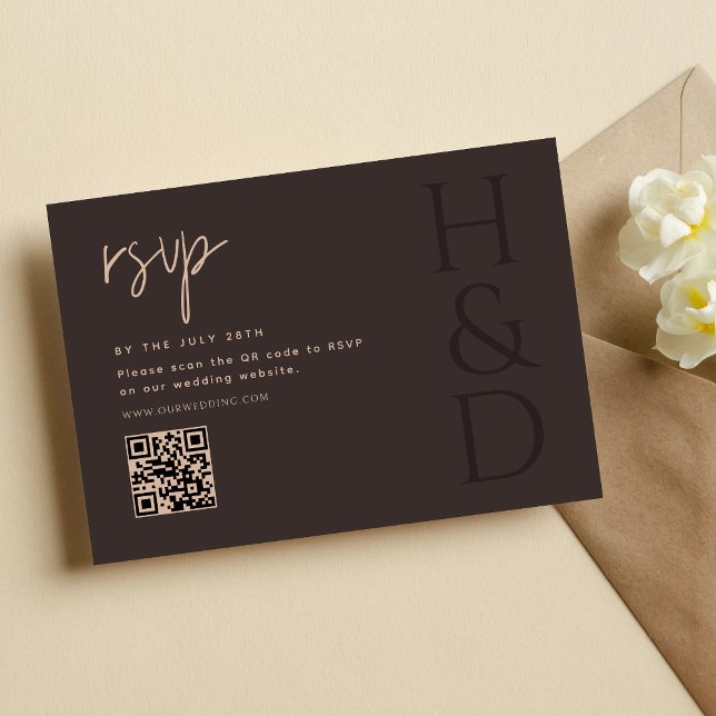 Modern Brown Monogram Minimalist Wedding RSVP Karte (Von Creator hochgeladen)