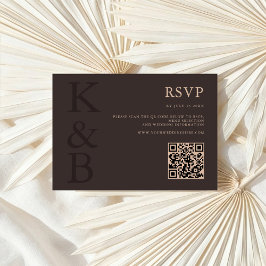 Modern Brown Monogram Minimalist Wedding RSVP Karte