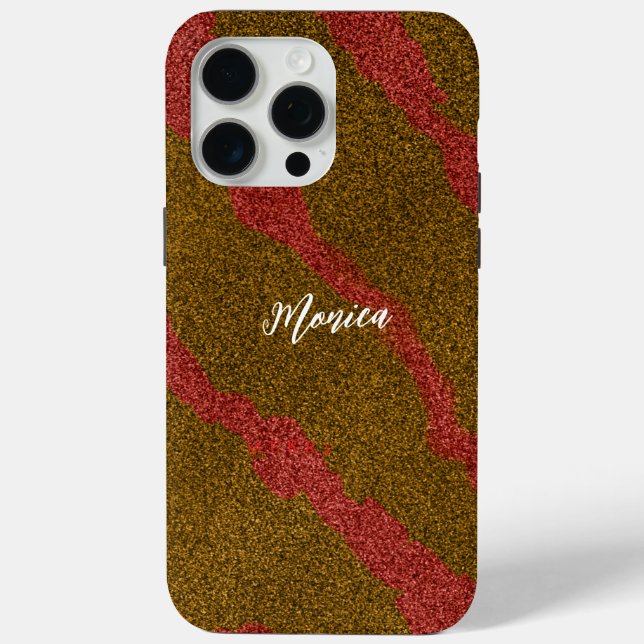 Modern  Brown &Pink Glitter Personalized Name Case-Mate iPhone Hülle (Rückseite)
