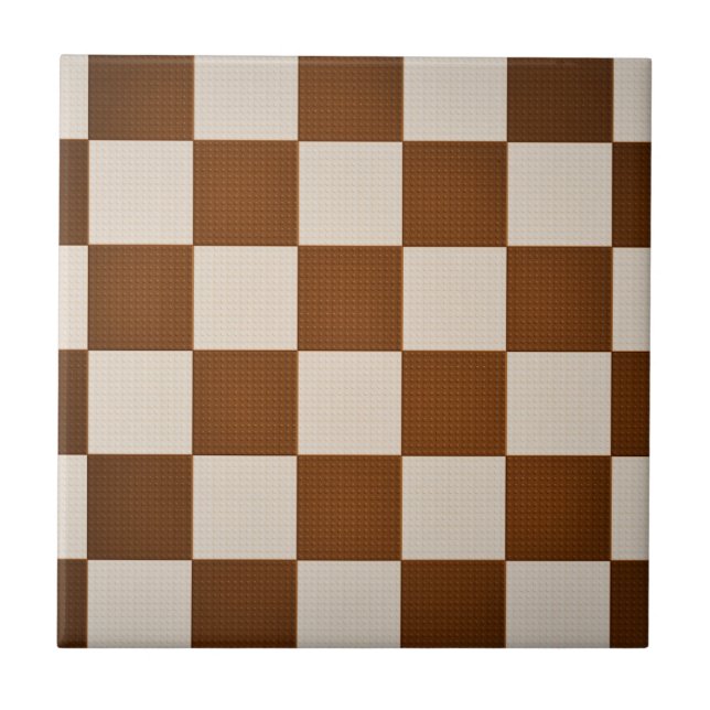 Modern Brown & Seashell Geometric Schachbrett Patt Fliese (Vorderseite)