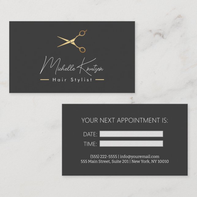 Modern Brown white Hairstylist Termin Card Visitenkarte (Vorne/Hinten)