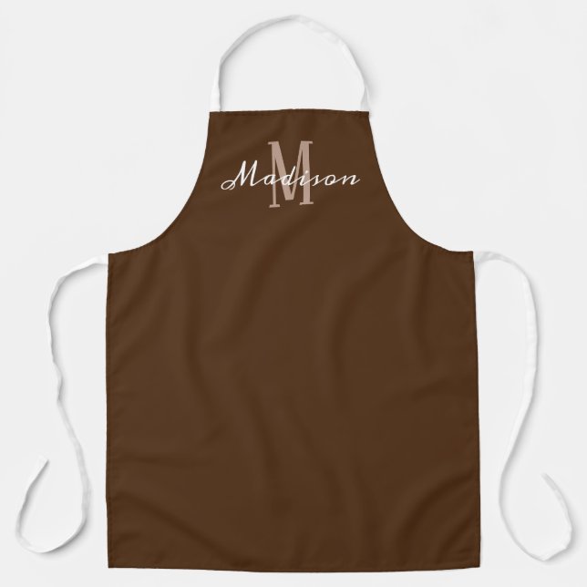 Modern Brown White Script Monogram Name Womens Schürze (Vorderseite)