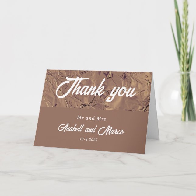 Modern Brown Wrinkly Wedding Falten Danke Karte (Vorderseite)