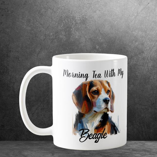 Modern Browns on White Morning Tee Beagle Kaffeetasse ( Customize , Create your own, Edit the wording add your own,)