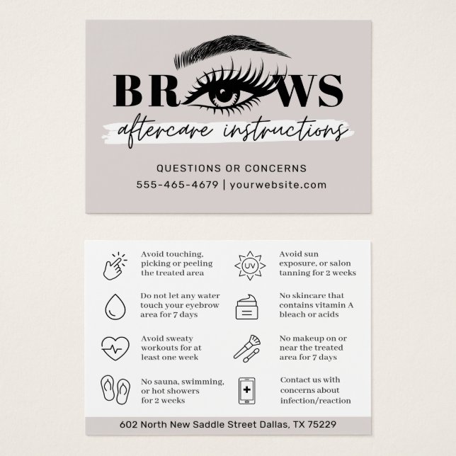 Modern Brows Aftercare PMU Brow Instructions Card  (Vorne & Hinten)