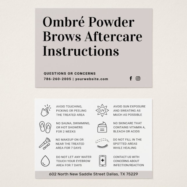 Modern Brows Aftercare PMU Brow Instructions Card  (Vorne & Hinten)